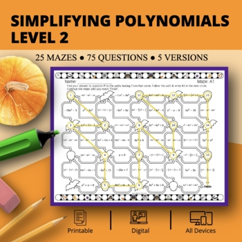Preview of Halloween: Simplifying Polynomials Level 2 Maze Activity