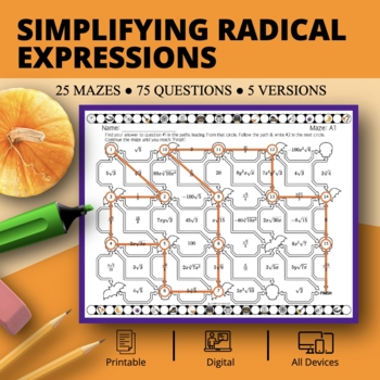 Preview of Halloween: Simplifying Radical Expressions Maze Activity