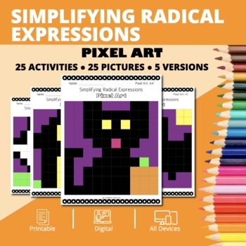 Preview of Halloween: Simplifying Radical Expressions Pixel Art Activity