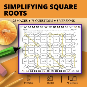 Preview of Halloween: Simplifying Square Root Expressions Maze Activity
