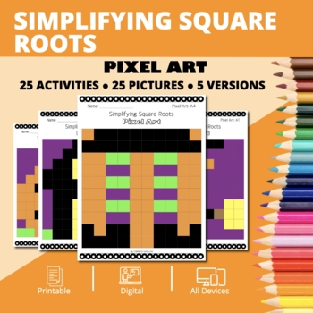 Preview of Halloween: Simplifying Square Root Expressions Pixel Art Activity
