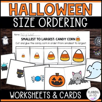 Preview of Halloween Size Ordering | Order by Size Math Centers | Cut and Glue