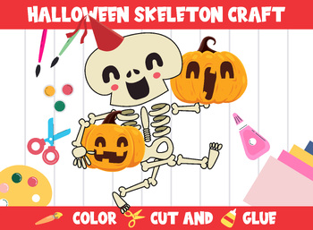 Preview of Halloween Skeleton Craft Activity - Color, Cut, and Glue for PreK to 2nd Grade