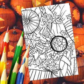 Preview of Halloween Skeleton Treats Coloring Book Page For Teens and Adults