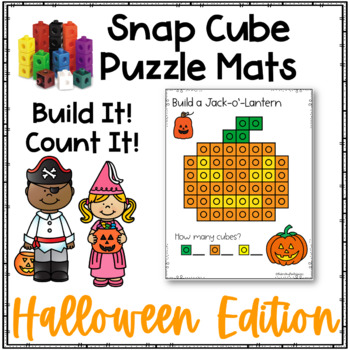 Preview of Halloween Snap Cubes Puzzles and Holiday Work Mats-STEM