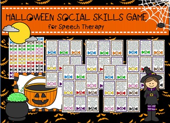 Preview of Halloween Social Skills /Pragmatics/Etiquette Activity game Speech therapy HFA