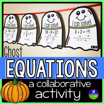 Preview of Solving 1-Step and 2-Step Equations Ghost Math Pennant Activity for Halloween