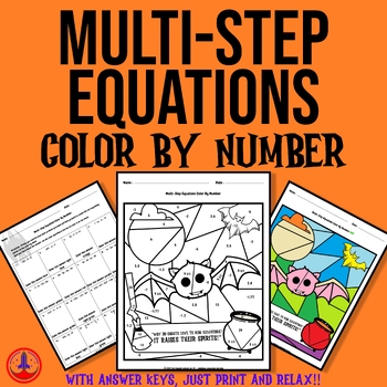 Preview of Halloween Solving Multi-step Equations Color by Number 6th 7th 8th Grades