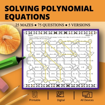 Preview of Halloween: Solving Polynomial Equations Maze Activity