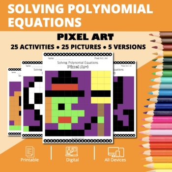 Preview of Halloween: Solving Polynomial Equations Pixel Art Activity