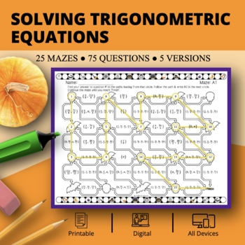 Preview of Halloween: Solving Trigonometric Equations Maze Activity