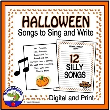Preview of Halloween Songs and Writing Lyrics with Easel Activity