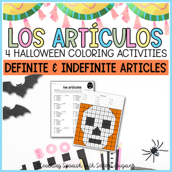 Preview of Halloween Spanish Definite and Indefinite Articles Worksheets Coloring Activity