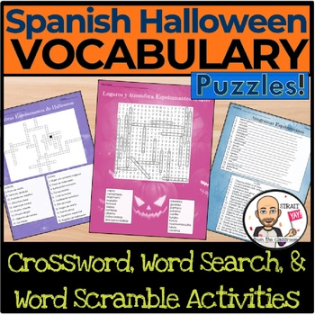 Preview of Halloween Spanish Vocabulary Puzzles | Crossword, Word Search & Word Scrambles