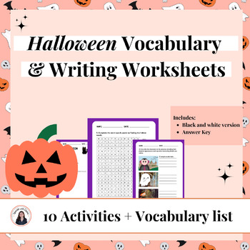 Preview of Halloween  - Spanish Vocabulary and Writing Worksheets - Holiday Activity