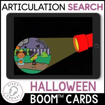 Preview of Halloween Speech Therapy Activity Flashlight Articulation BOOM™ CARDS