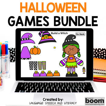 Preview of Halloween Speech Therapy Activities, Halloween Digital Incentive, Build a Scene