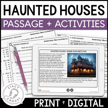 Preview of Halloween Speech Therapy Activities Haunted Houses Passage + Language