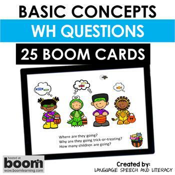 Preview of Halloween Speech Therapy, Halloween Boom Cards, WH Questions, Inferences, GIFs,