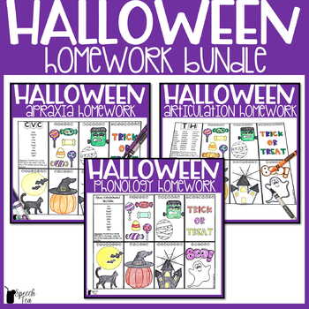 Preview of Halloween Speech Therapy Homework Bundle