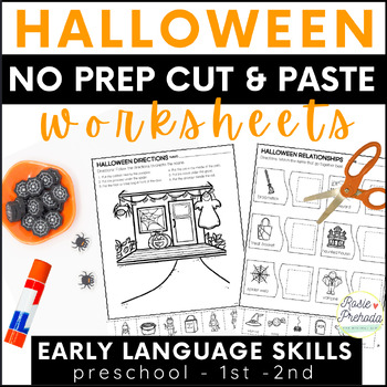 Preview of Halloween Speech Therapy No Prep Cut and Paste Language Activities