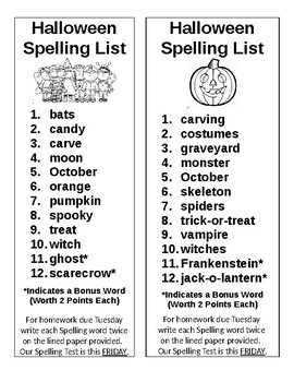 Halloween Spelling List (Editable) by Fabulous Vegas Firsties  TpT