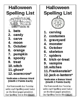 Preview of Halloween Spelling List (Editable)