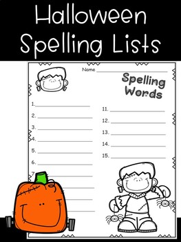 Halloween Spelling List Sheets by Rainbow of Books  TPT