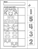 Halloween Spiders Cut & Match Worksheets | Numbers 1-5