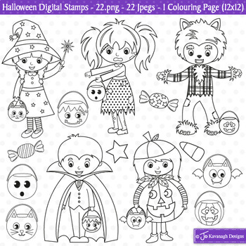 Preview of Halloween Stamps, Halloween Clip Art, Colouring Page (S27)