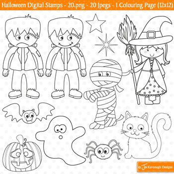 Preview of Halloween Stamps, Halloween Clip Art, Halloween Colouring (S28)