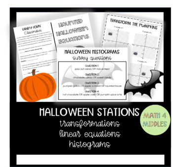 Preview of Halloween Stations: Transformations, Linear Equations, and Histograms