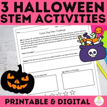 Preview of Halloween Stem Activities - October Science Stem Challenge Printable and Digital