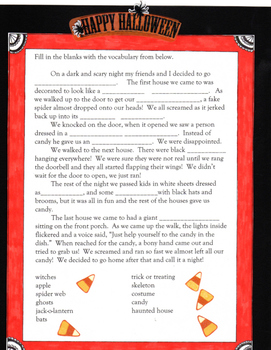 Halloween Story Fill In The Blank With Flashcards By Jennifer Michie
