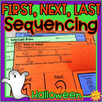 Preview of Halloween Story Retelling and Sequencing Flap Books | First, Next, Last