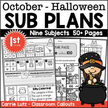 Preview of Halloween Sub Plans First Grade October Emergency Substitute Plans