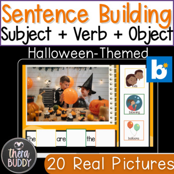 Preview of Halloween Subject + Verb + Object Sentence Building BOOM Cards Digital Resource