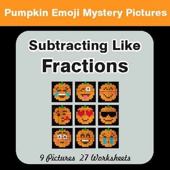 Halloween: Subtracting Like Fractions - Color-By-Number Math Mystery Pictures