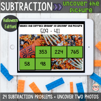 Preview of Halloween Subtraction Digital Boom Cards: Uncover the Picture