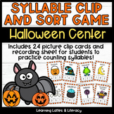 Halloween Centers Syllable Count and Clip Task Cards Sorti