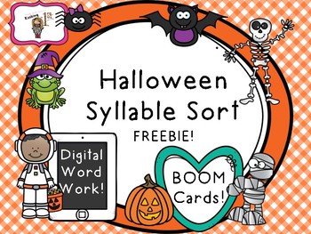 Preview of Halloween Syllable Sort Boom Task Cards FREEBIE