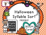 Halloween Syllable Sort Boom Task Cards FREEBIE