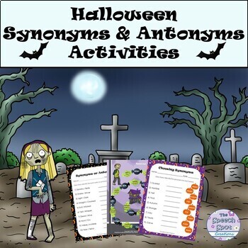Preview of Halloween Synonyms & Antonyms Vocabulary Elementary Activity Packet