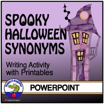 Preview of Halloween Synonyms PowerPoint Vocabulary Activity with Matching Worksheet