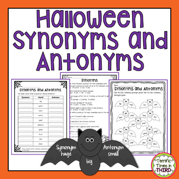 Preview of Halloween Synonyms and Antonyms: Worksheets and Bulletin Board Display with Bats