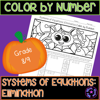 Preview of Halloween Systems of Equations Elimination Color by Number Worksheet