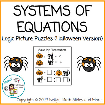 Preview of Halloween - Systems of Equations Logic Picture Puzzles Activity