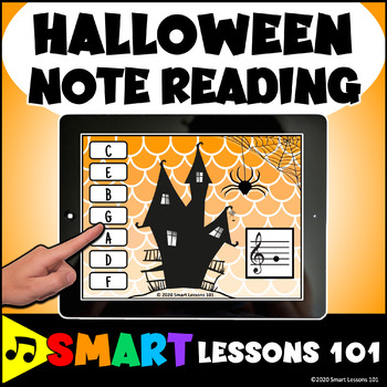 Preview of Halloween TREBLE CLEF BOOM CARDS™ Music Note Game Note Reading Activity Google