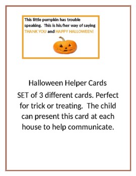 Preview of Halloween TRICK or TREATING HELPER CARDS