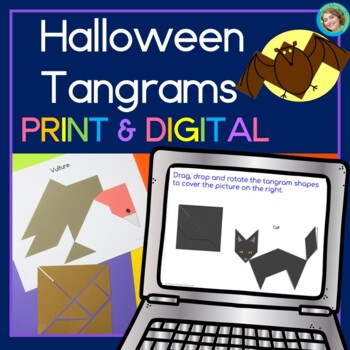 Preview of Halloween Printable & Digital Tangrams Congruent 2D Shapes Math Puzzle Worksheet
